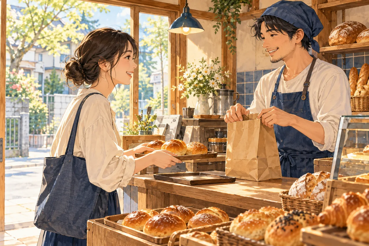 One person buys two buns in a local bakery.